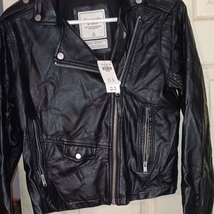 Abercrombie & Fitch Black Leather Jacket Asymmetrical Zipper